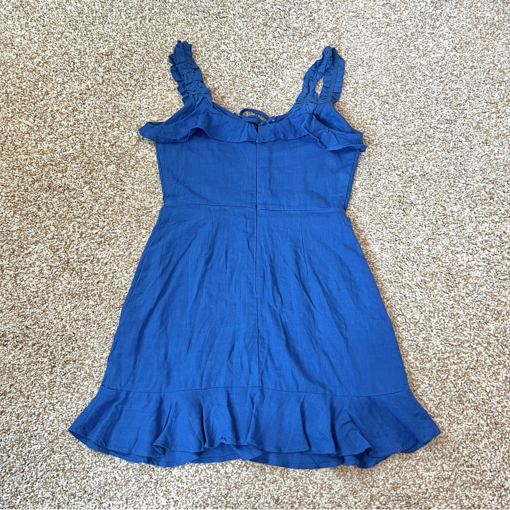 Lulus Days Like This Royal Blue Sleeveless Ruffled Linen Blend Mini Dress Sz XS - Picture 9 of 16